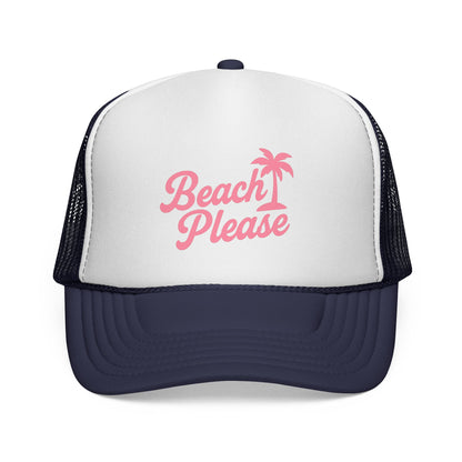 Beach Please Trucker Hat – Sassy Vacation Hat for Women, Retro Tropical Design, Funny Beach Trip or Cruise Gift