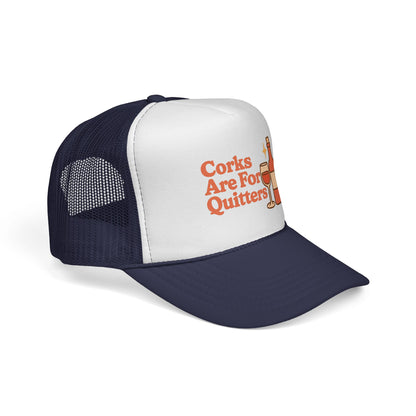 Corks Are For Quitters Trucker Hat – Funny Wine Lover Hat, Retro Vacation Cap, Girls Trip or Bachelorette Gift