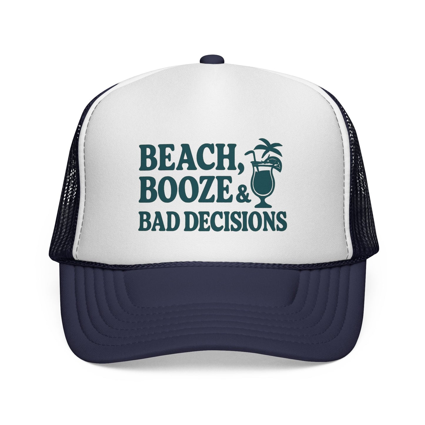 Beach, Booze & Bad Decisions Trucker Hat – Funny Cruise Hat for Women, Party Vacation Cap, Girls Trip Gift