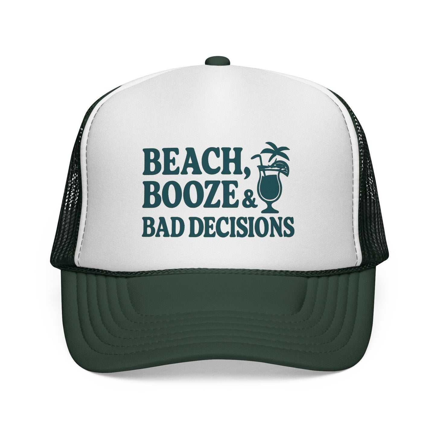 Beach, Booze & Bad Decisions Trucker Hat – Funny Cruise Hat for Women, Party Vacation Cap, Girls Trip Gift