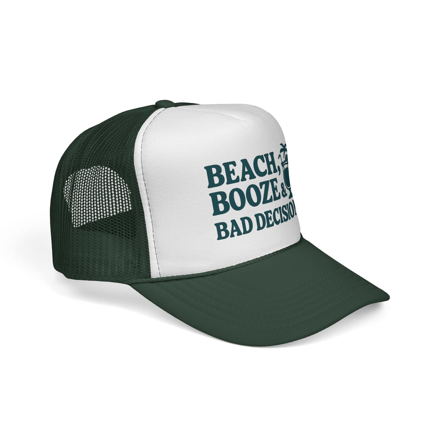 Beach, Booze & Bad Decisions Trucker Hat – Funny Cruise Hat for Women, Party Vacation Cap, Girls Trip Gift