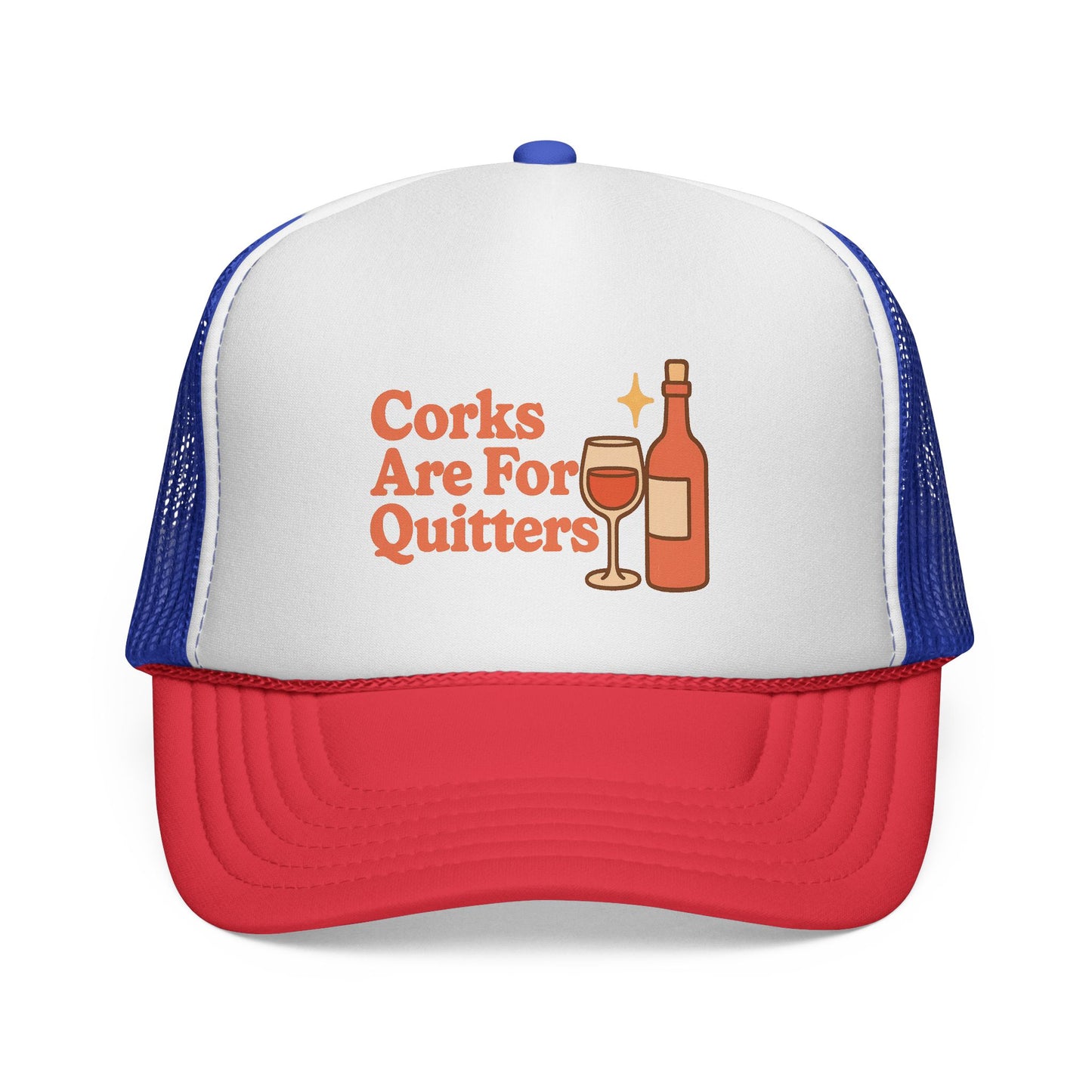 Corks Are For Quitters Trucker Hat – Funny Wine Lover Hat, Retro Vacation Cap, Girls Trip or Bachelorette Gift