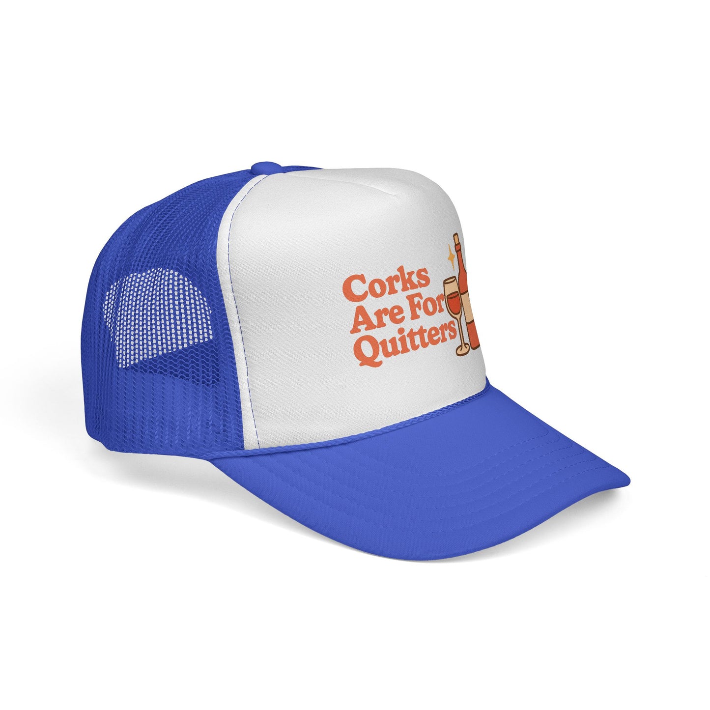 Corks Are For Quitters Trucker Hat – Funny Wine Lover Hat, Retro Vacation Cap, Girls Trip or Bachelorette Gift