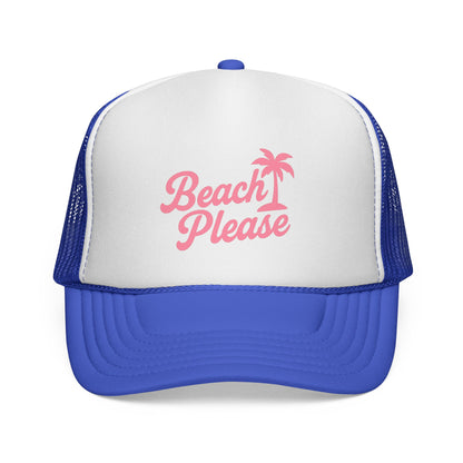 Beach Please Trucker Hat – Sassy Vacation Hat for Women, Retro Tropical Design, Funny Beach Trip or Cruise Gift