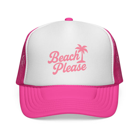 Beach Please Trucker Hat – Sassy Vacation Hat for Women, Retro Tropical Design, Funny Beach Trip or Cruise Gift