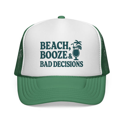 Beach, Booze & Bad Decisions Trucker Hat – Funny Cruise Hat for Women, Party Vacation Cap, Girls Trip Gift