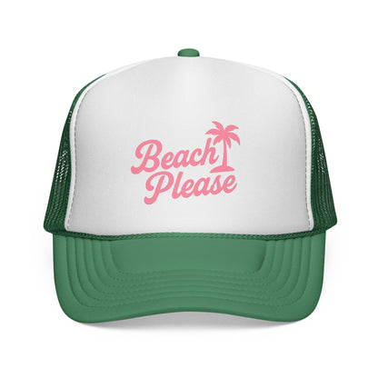 Beach Please Trucker Hat – Sassy Vacation Hat for Women, Retro Tropical Design, Funny Beach Trip or Cruise Gift