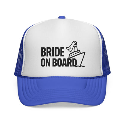 Royal Bride On Board Trucker Hat, front view of the printed panel