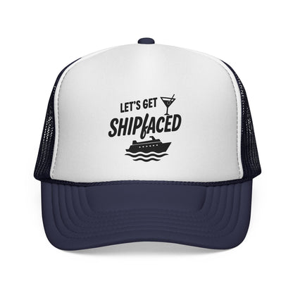 Dark Navy Let’s Get Shipfaced Hat, front view of the printed panel