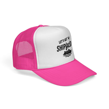 Pink Let’s Get Shipfaced Hat, side view showing the curved brim