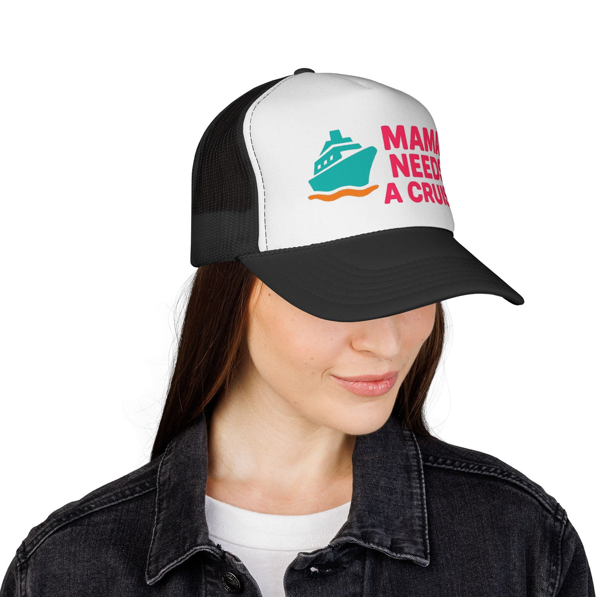 Mama Needs a Cruise Trucker Hat - Side View - Women's Trucker Hat with Mesh Back