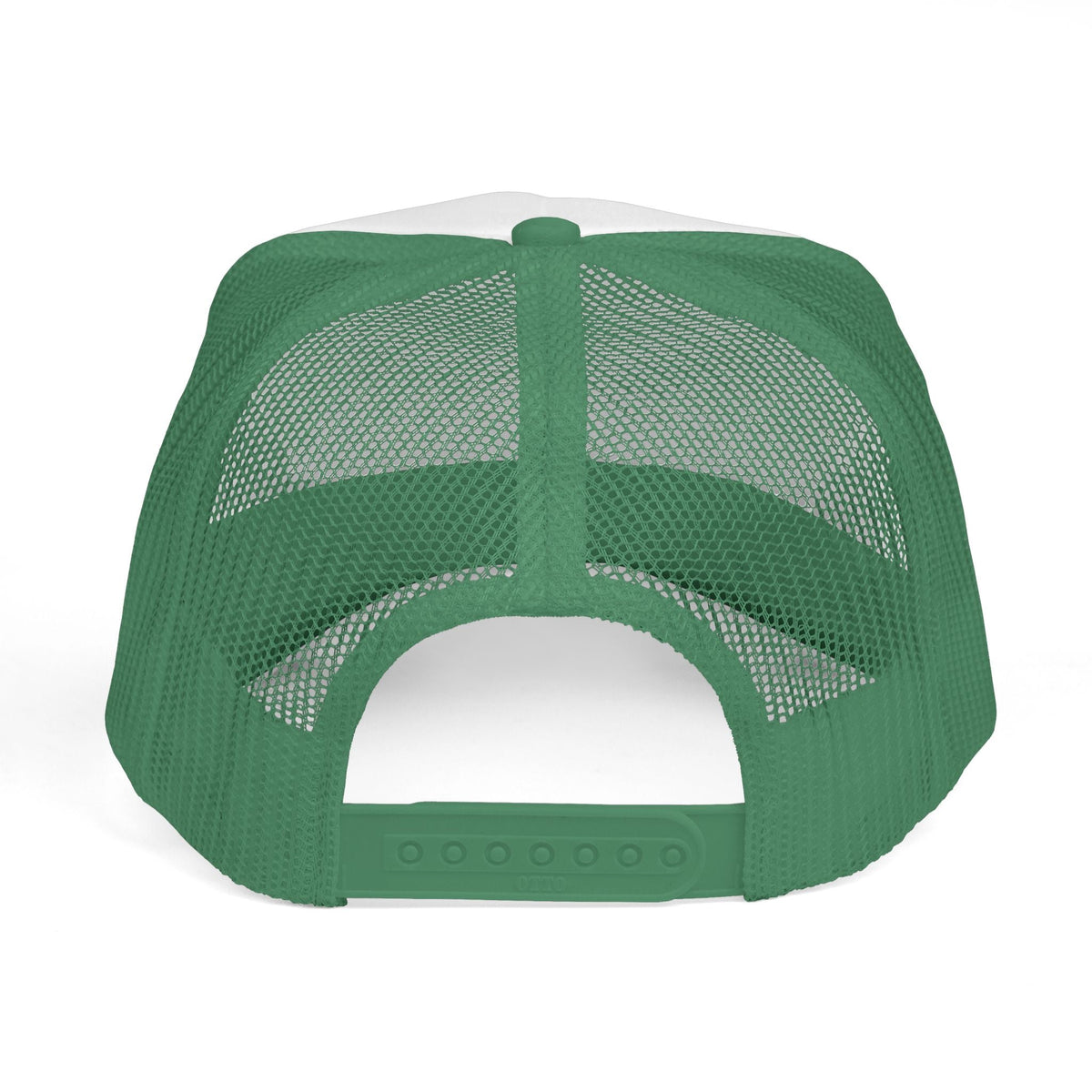 Green Mermaid Squad Trucker Hat, back view with mesh panels and adjustable snapback