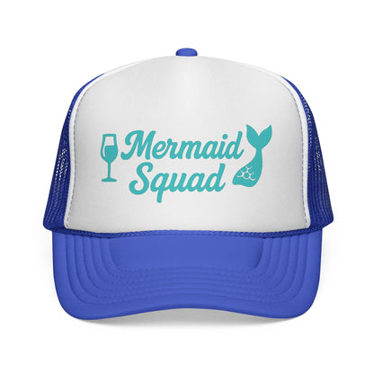 Royal Mermaid Squad Trucker Hat, front view of the printed panel