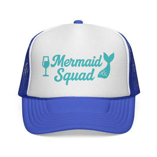 Royal Mermaid Squad Trucker Hat, front view of the printed panel