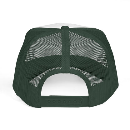 Dark Green Mermaid Squad Trucker Hat, back view with mesh panels and adjustable snapback