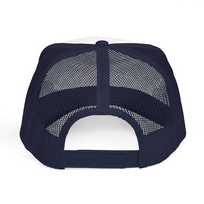 Dark Navy Mom's Off Duty Hat, back view with mesh panels and adjustable snapback