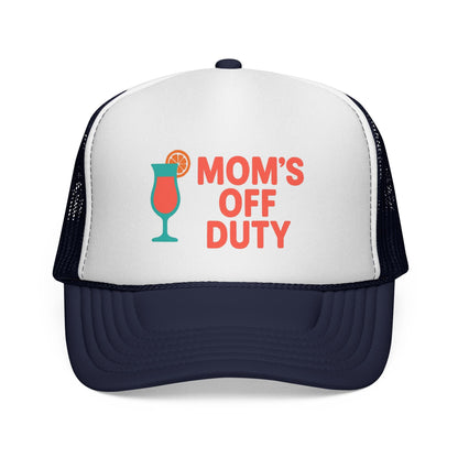 Dark Navy Mom's Off Duty Hat, front view of the printed panel
