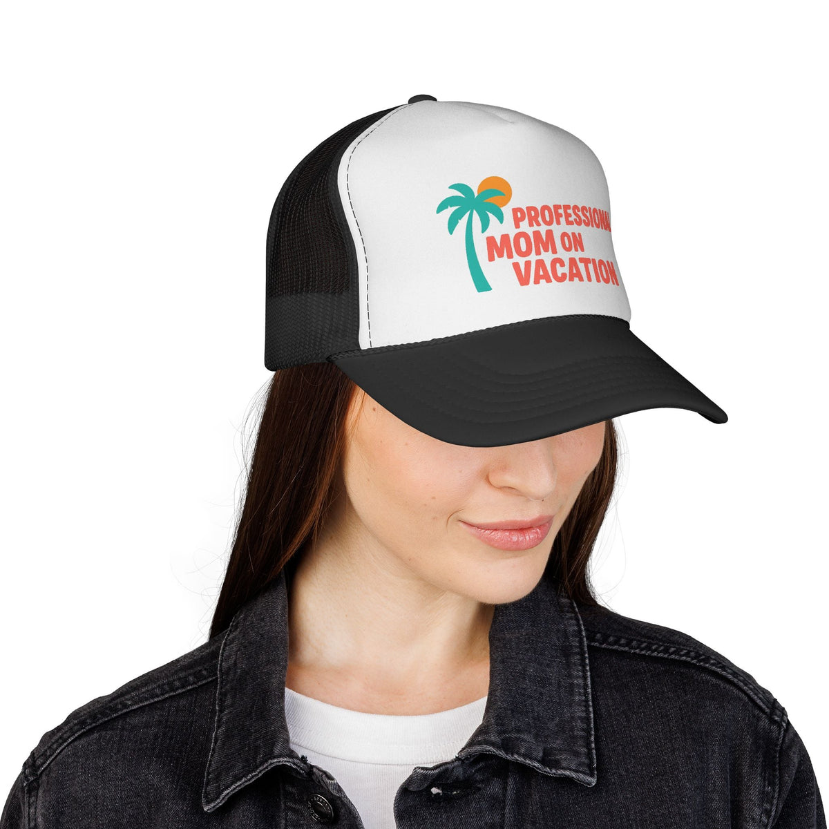 Professional Mom on Vacation Trucker Hat - Side View - Women's Trucker Hat with Mesh Back