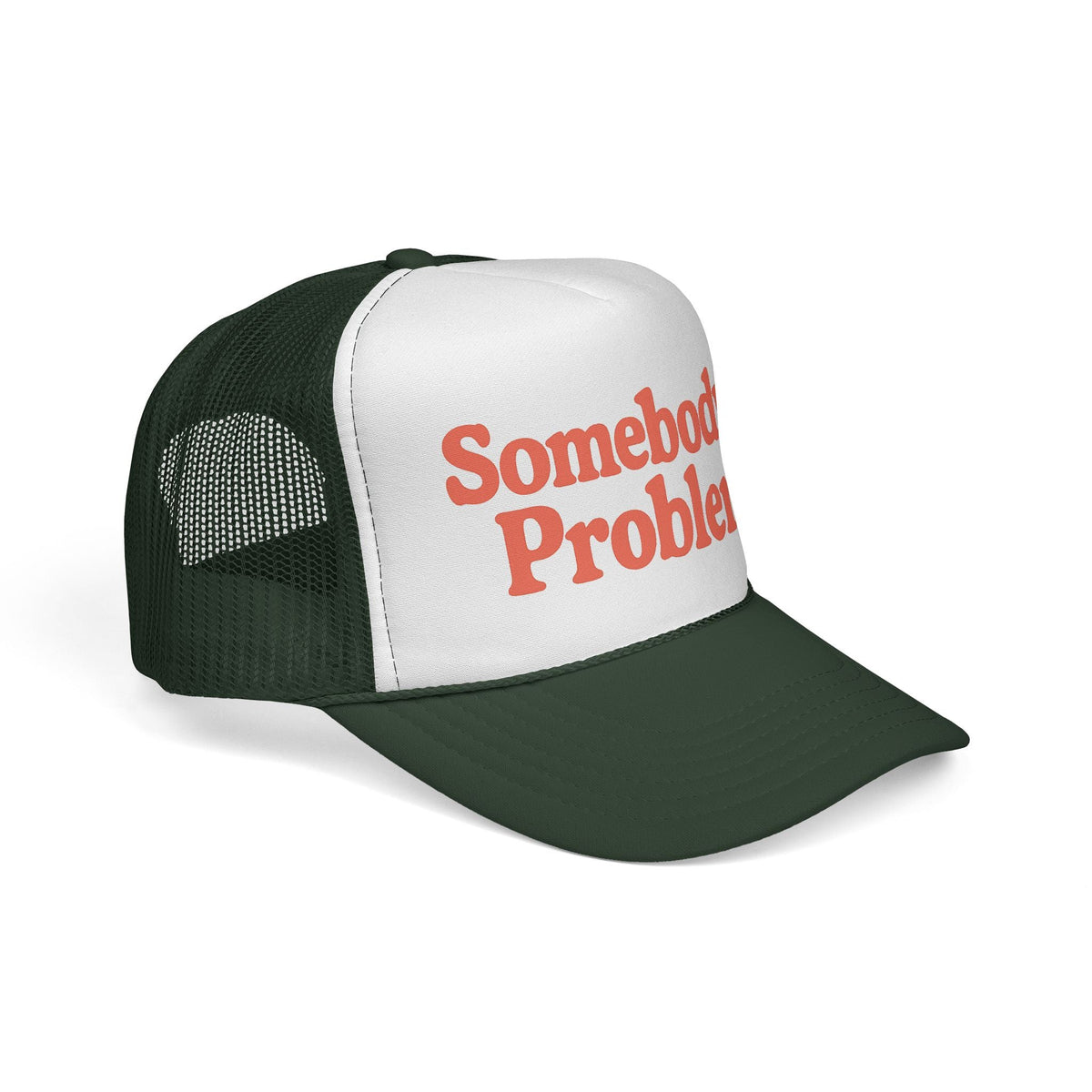 Dark Green Somebody's Problem Hat, side view showing the curved brim