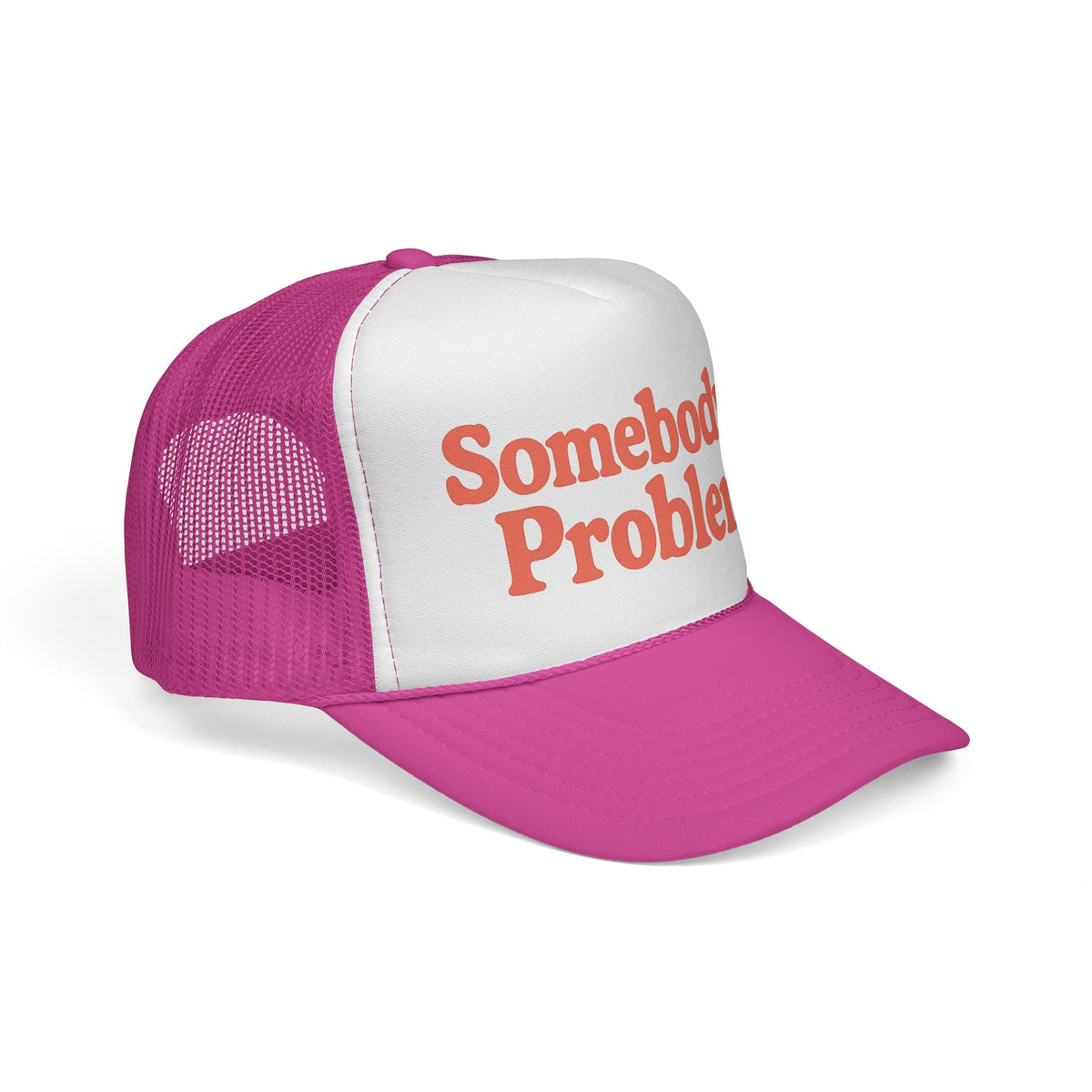 Pink Somebody's Problem Hat, side view showing the curved brim