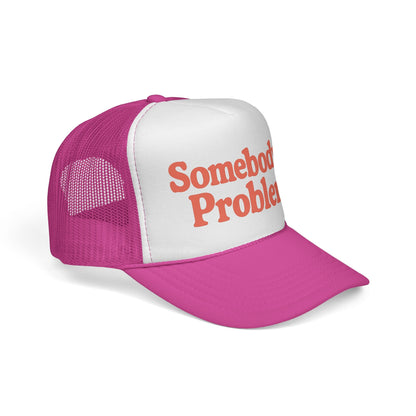 Pink Somebody's Problem Hat, side view showing the curved brim