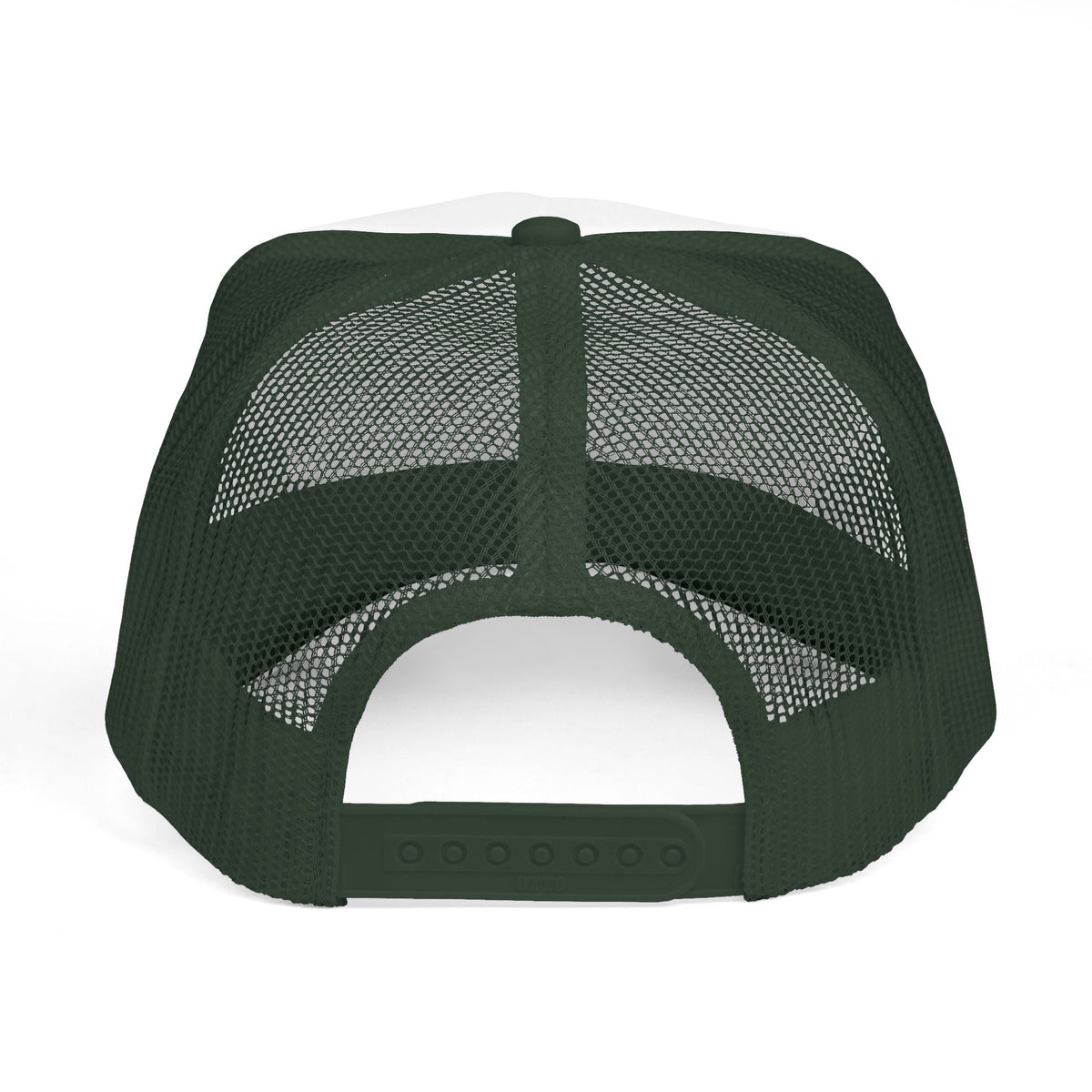 Dark Green Somebody's Problem Hat, back view with mesh panels and adjustable snapback
