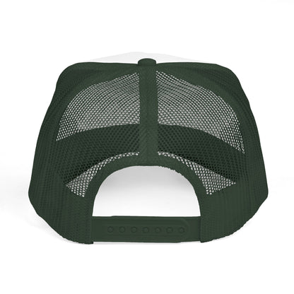 Dark Green Somebody's Problem Hat, back view with mesh panels and adjustable snapback