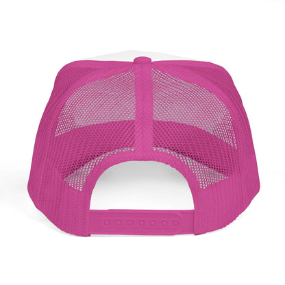 Pink Somebody's Problem Hat, back view with mesh panels and adjustable snapback
