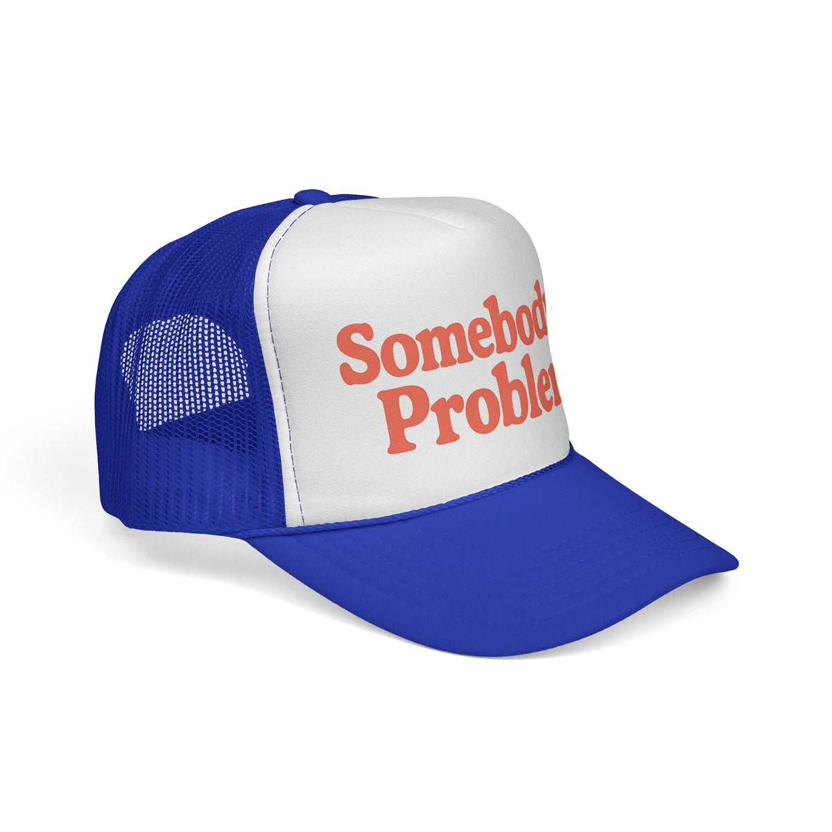 Royal Somebody's Problem Hat, side view showing the curved brim