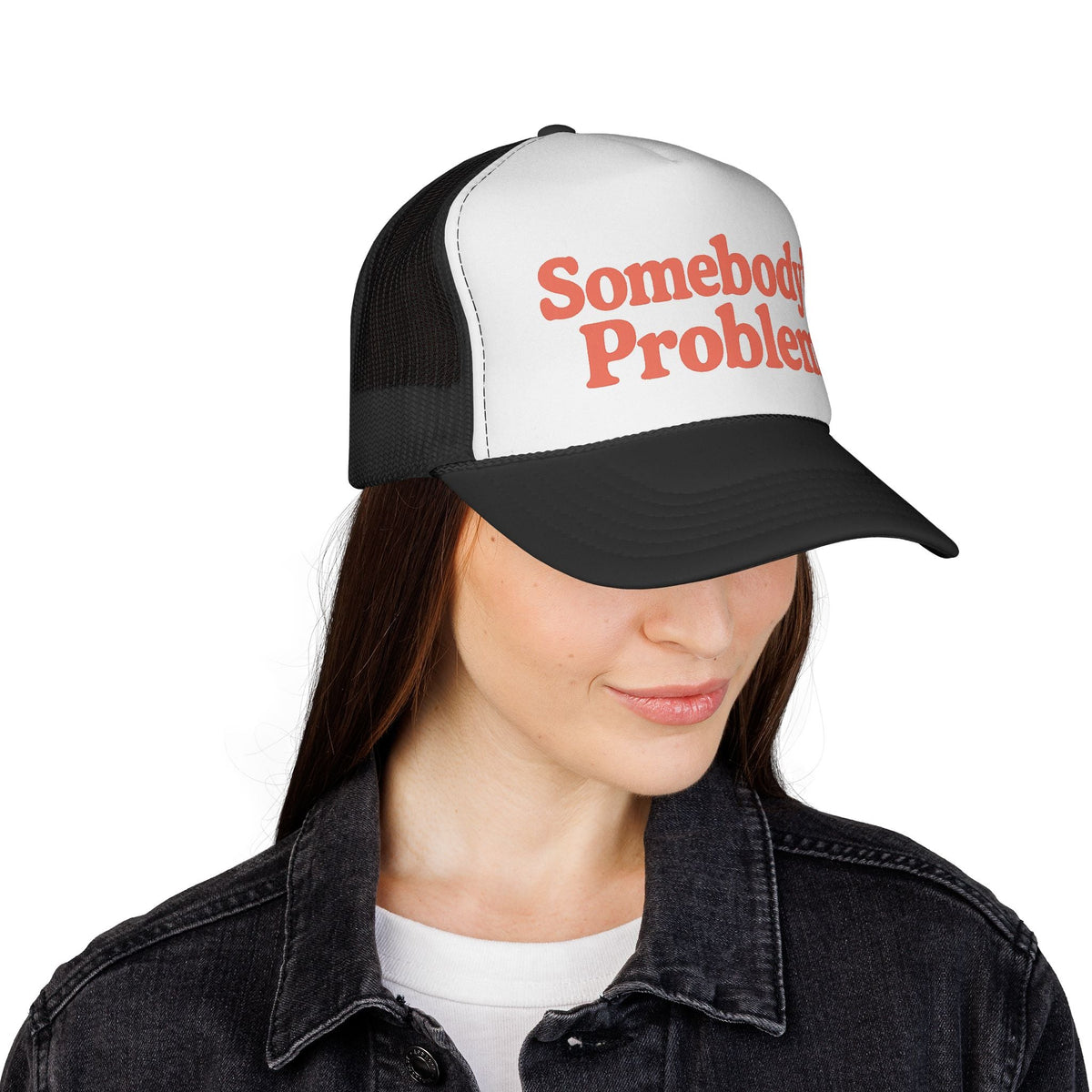 Somebody's Problem Hat - Side View - Women's Trucker Hat with Mesh Back